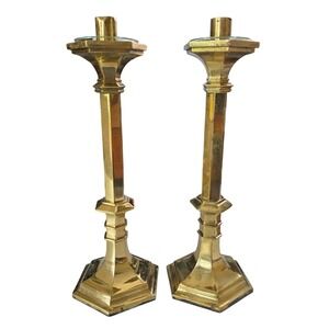 Vintage Gothic Brass Church Altar Candlesticks 13" H Pair Heavy 6.5lb